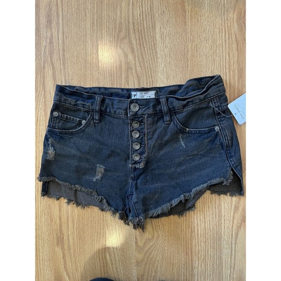 NWT Free People Dark Wash Runaway Slouch Button Fly Cut Off Denim Shorts… - Picture 3 of 12